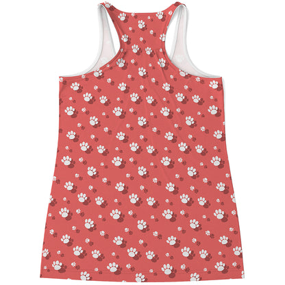 Pink And White Animal Paw Pattern Print Women's Racerback Tank Top