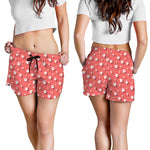 Pink And White Animal Paw Pattern Print Women's Shorts