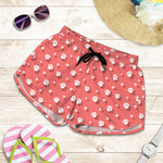 Pink And White Animal Paw Pattern Print Women's Shorts