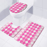 Pink And White Argyle Pattern Print 3 Piece Bath Mat Set