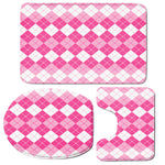 Pink And White Argyle Pattern Print 3 Piece Bath Mat Set
