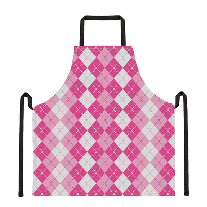 Pink And White Argyle Pattern Print Apron