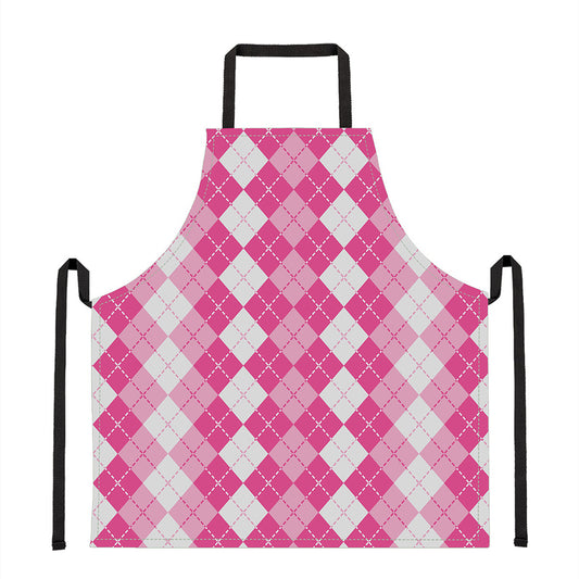 Pink And White Argyle Pattern Print Apron