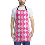 Pink And White Argyle Pattern Print Apron