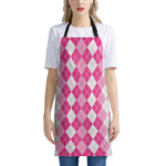 Pink And White Argyle Pattern Print Apron