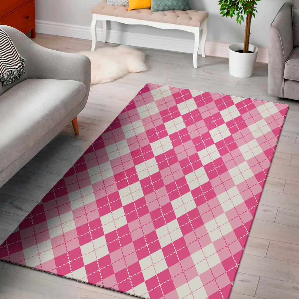 Pink And White Argyle Pattern Print Area Rug