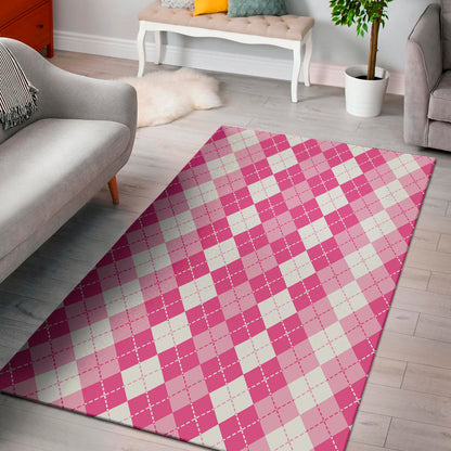 Pink And White Argyle Pattern Print Area Rug