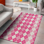 Pink And White Argyle Pattern Print Area Rug