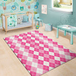 Pink And White Argyle Pattern Print Area Rug