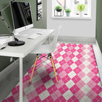 Pink And White Argyle Pattern Print Area Rug
