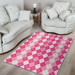 Pink And White Argyle Pattern Print Area Rug