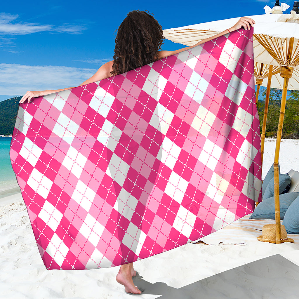 Pink And White Argyle Pattern Print Beach Sarong Wrap