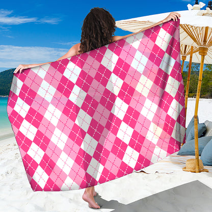 Pink And White Argyle Pattern Print Beach Sarong Wrap