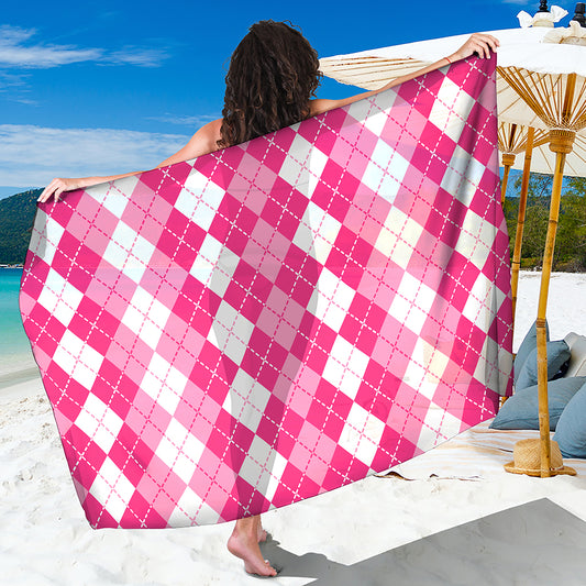 Pink And White Argyle Pattern Print Beach Sarong Wrap