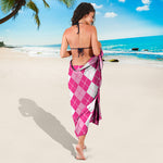 Pink And White Argyle Pattern Print Beach Sarong Wrap