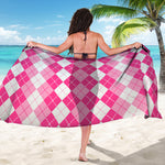 Pink And White Argyle Pattern Print Beach Sarong Wrap