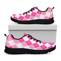 Pink And White Argyle Pattern Print Black Running Shoes