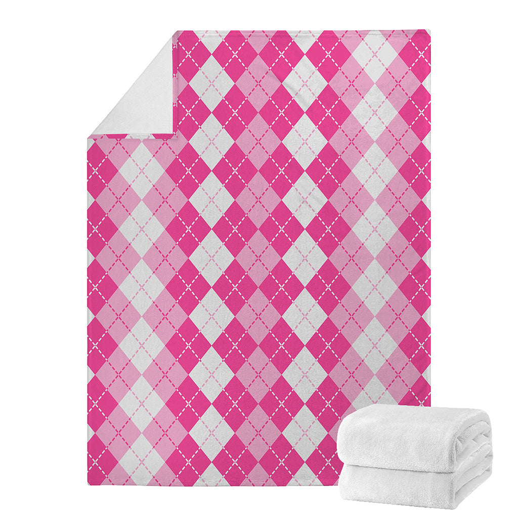 Pink And White Argyle Pattern Print Blanket