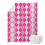 Pink And White Argyle Pattern Print Blanket