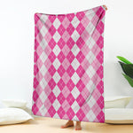 Pink And White Argyle Pattern Print Blanket