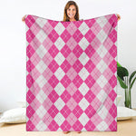 Pink And White Argyle Pattern Print Blanket