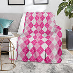 Pink And White Argyle Pattern Print Blanket