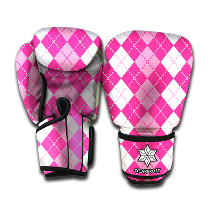 Pink And White Argyle Pattern Print Boxing Gloves