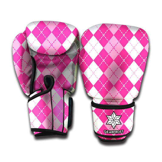 Pink And White Argyle Pattern Print Boxing Gloves