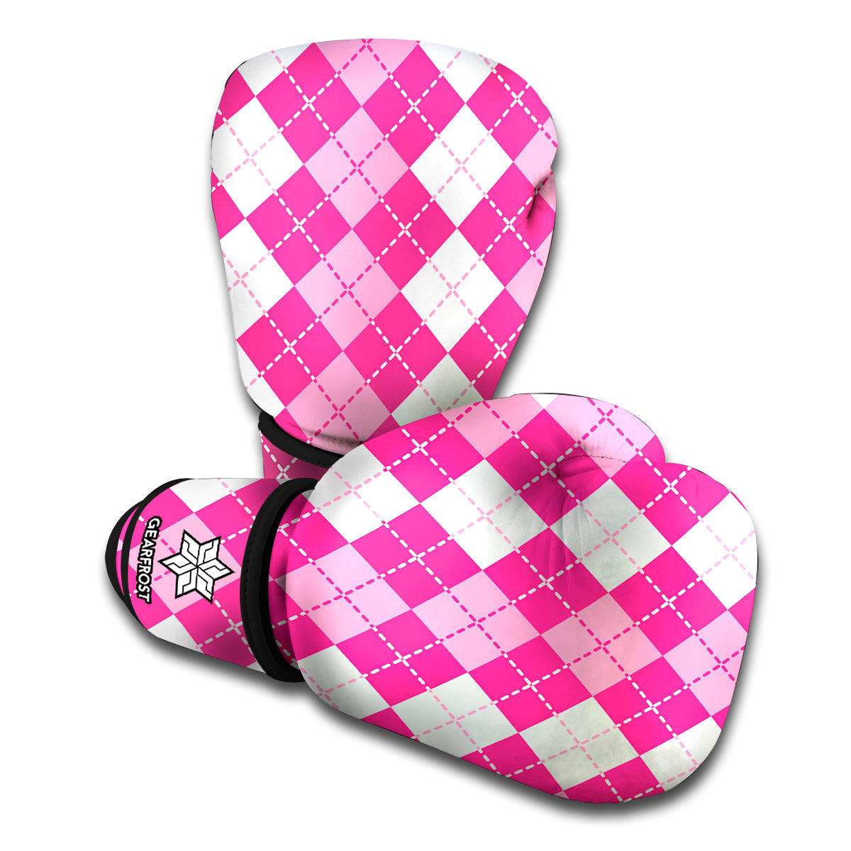 Pink And White Argyle Pattern Print Boxing Gloves