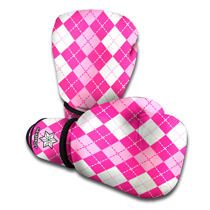 Pink And White Argyle Pattern Print Boxing Gloves