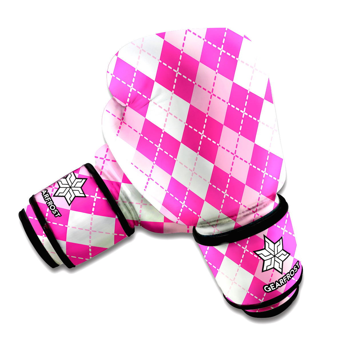 Pink And White Argyle Pattern Print Boxing Gloves