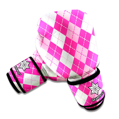 Pink And White Argyle Pattern Print Boxing Gloves