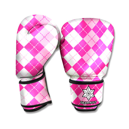 Pink And White Argyle Pattern Print Boxing Gloves