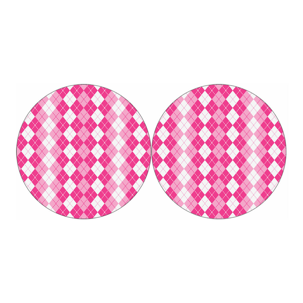 Pink And White Argyle Pattern Print Car Coasters