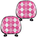 Pink And White Argyle Pattern Print Car Headrest Covers