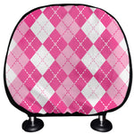Pink And White Argyle Pattern Print Car Headrest Covers