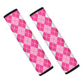 Pink And White Argyle Pattern Print Car Seat Belt Covers