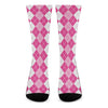 Pink And White Argyle Pattern Print Crew Socks