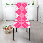 Pink And White Argyle Pattern Print Dining Chair Slipcover