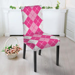 Pink And White Argyle Pattern Print Dining Chair Slipcover