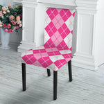 Pink And White Argyle Pattern Print Dining Chair Slipcover