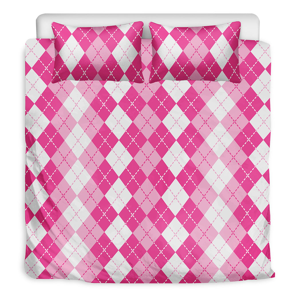 Pink And White Argyle Pattern Print Duvet Cover Bedding Set