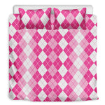 Pink And White Argyle Pattern Print Duvet Cover Bedding Set