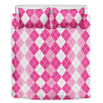 Pink And White Argyle Pattern Print Duvet Cover Bedding Set