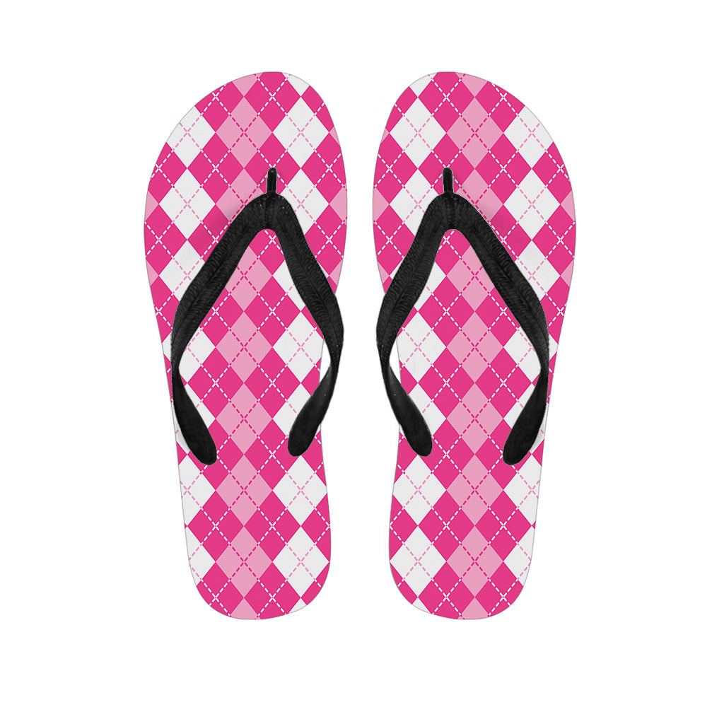 Pink And White Argyle Pattern Print Flip Flops