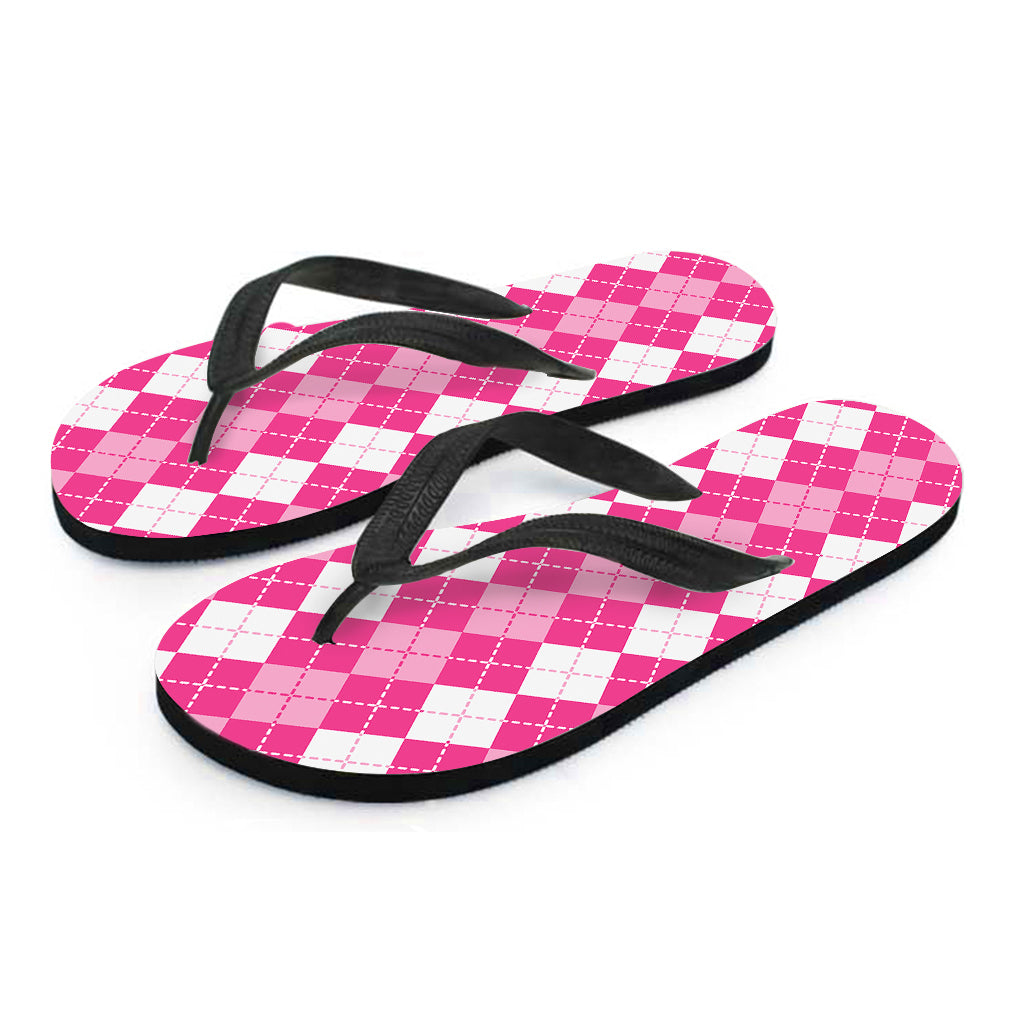 Pink And White Argyle Pattern Print Flip Flops