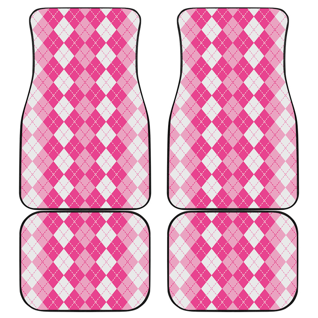 Pink And White Argyle Pattern Print Front and Back Car Floor Mats