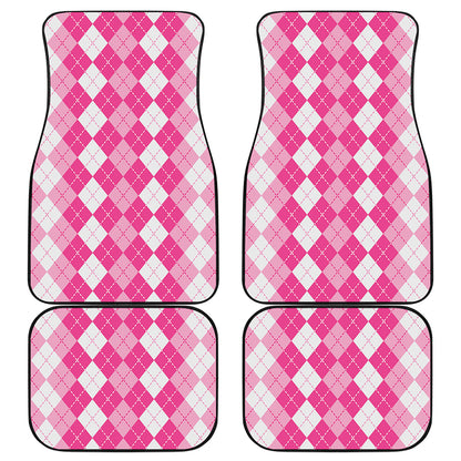 Pink And White Argyle Pattern Print Front and Back Car Floor Mats
