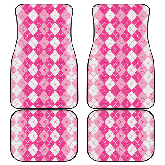 Pink And White Argyle Pattern Print Front and Back Car Floor Mats