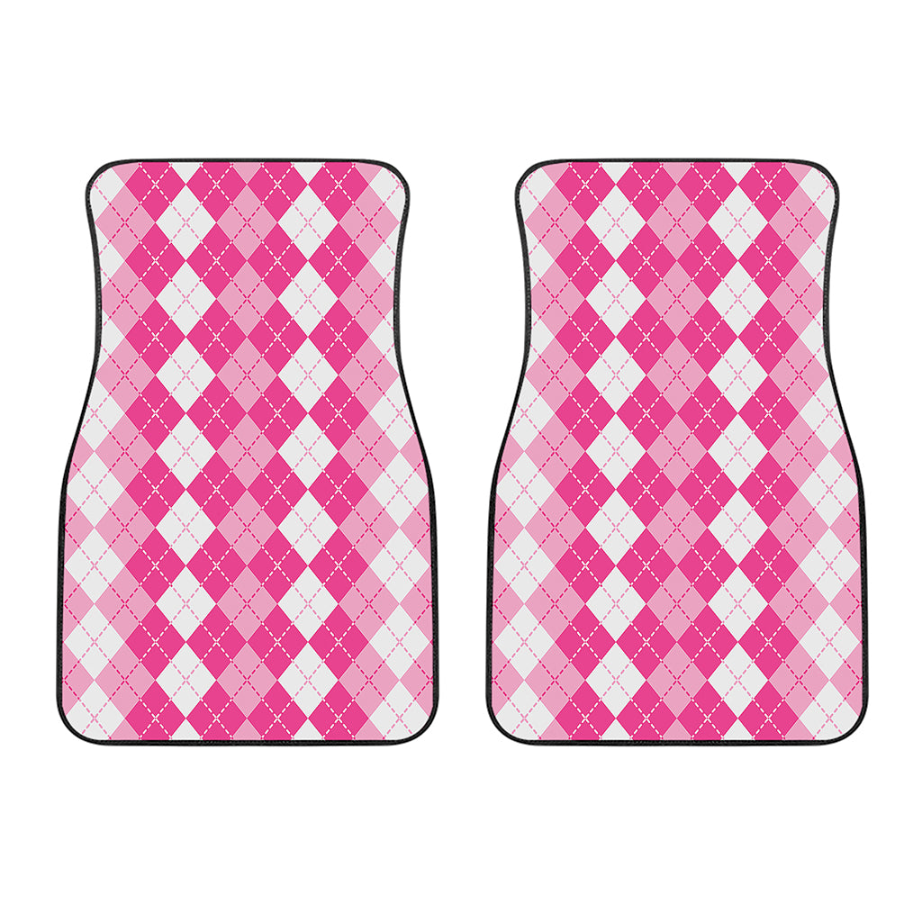 Pink And White Argyle Pattern Print Front Car Floor Mats